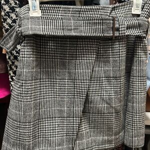 Classic Black and White Belted Plaid Mini Skirt